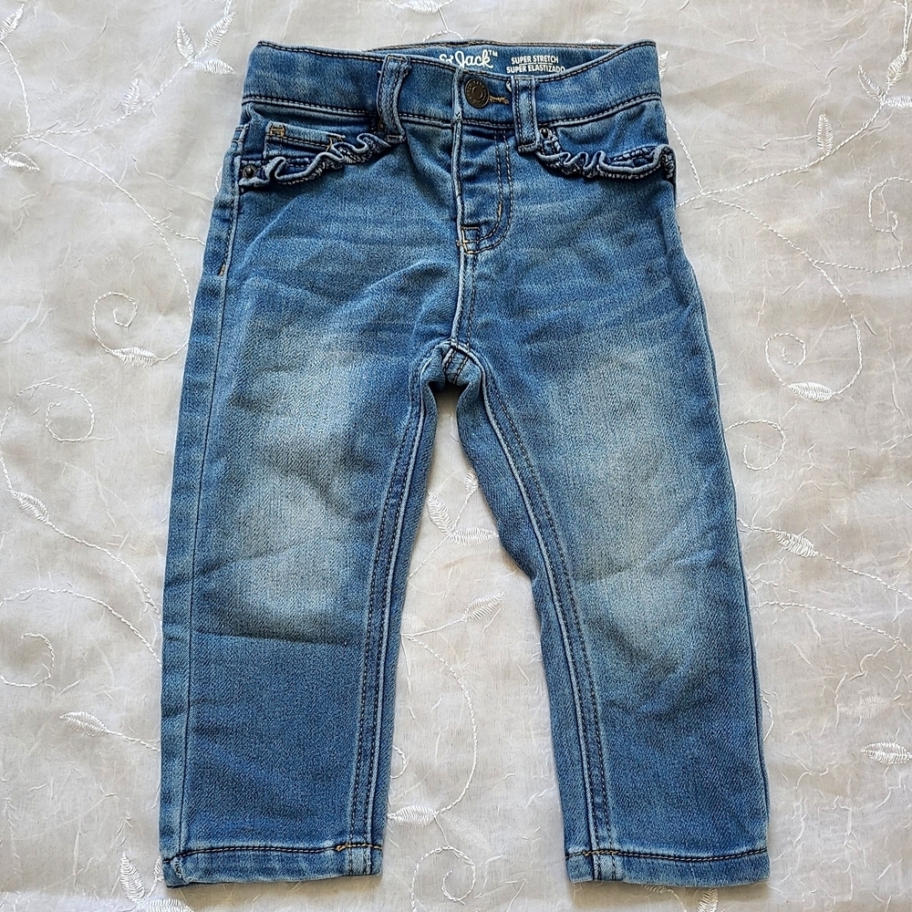 Cat & Jack Girl Denim Blue Jeans 18 Months Ruffle Detail Preppy Light Wash